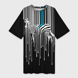 Футболка женская длинная Штрихкод зебра, цвет: 3D-принт