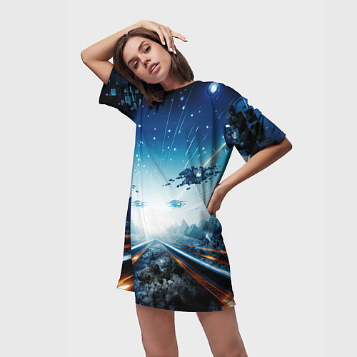 Женская длинная футболка Космическая абстракция / 3D-принт – фото 3