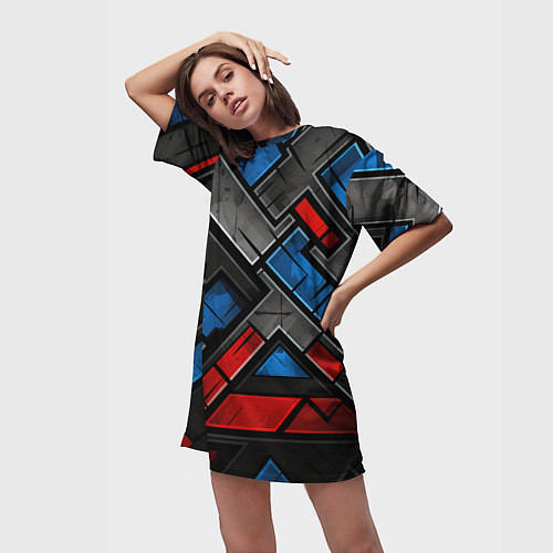 Женская длинная футболка Темная абстракция из геометрических фигур / 3D-принт – фото 3