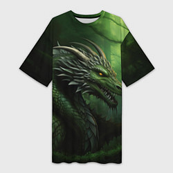 Футболка женская длинная Зеленый дракон символ 2024, цвет: 3D-принт