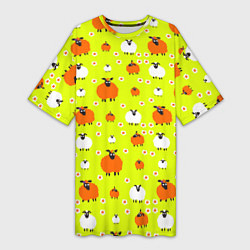 Футболка женская длинная Стадо овец в поле, цвет: 3D-принт