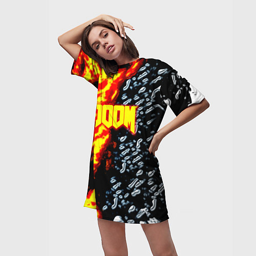 Женская длинная футболка Doom огненное лого / 3D-принт – фото 3