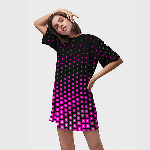 Женская длинная футболка Розовые квадраты / 3D-принт – фото 3