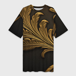 Футболка женская длинная Золотые узоры листья объемные, цвет: 3D-принт