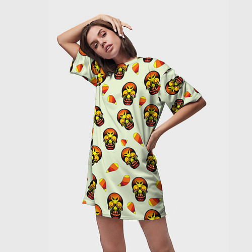 Женская длинная футболка Череп и капля мозаика / 3D-принт – фото 3