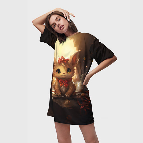 Женская длинная футболка Дракоша в огоньках 2024 / 3D-принт – фото 3