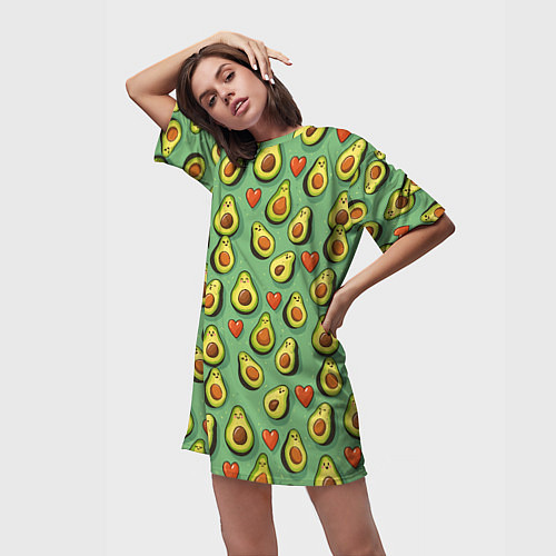 Женская длинная футболка Авокадо и сердечки / 3D-принт – фото 3