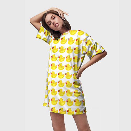 Женская длинная футболка Семейка желтых резиновых уточек / 3D-принт – фото 3