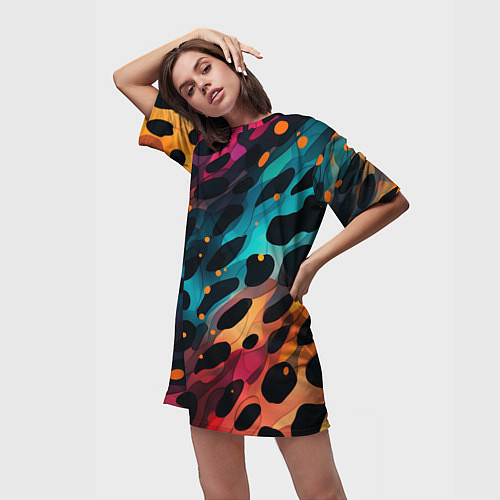 Женская длинная футболка Разноцветный леопардовый паттерн / 3D-принт – фото 3
