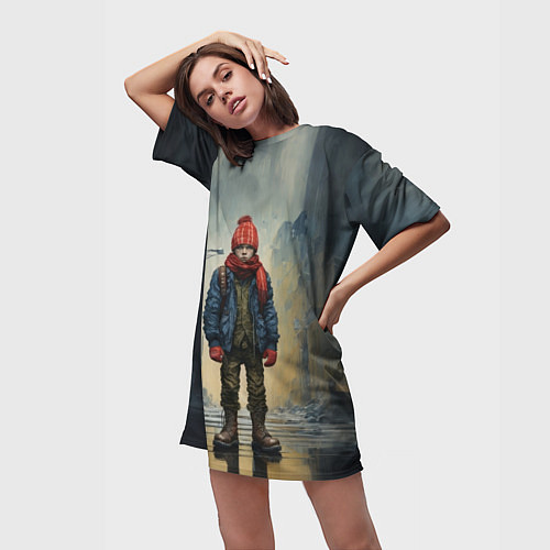 Женская длинная футболка Юный хулиган в тяжелых ботинках / 3D-принт – фото 3