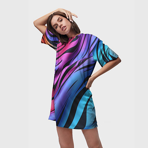 Женская длинная футболка Линия неонового цвета / 3D-принт – фото 3