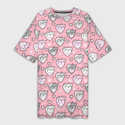 Женская длинная футболка Кошачьи сердечки