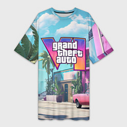 Футболка женская длинная GTA 6 Vice city, цвет: 3D-принт