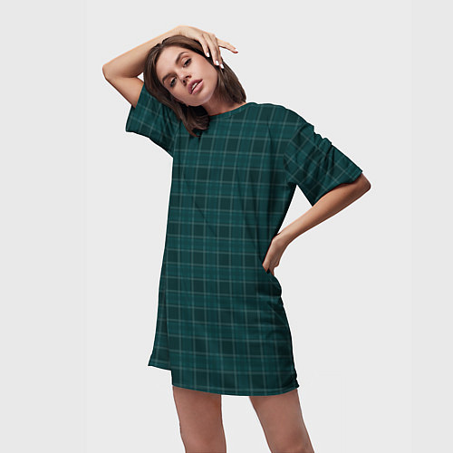 Женская длинная футболка Серьёзный зелёный в клетку / 3D-принт – фото 3