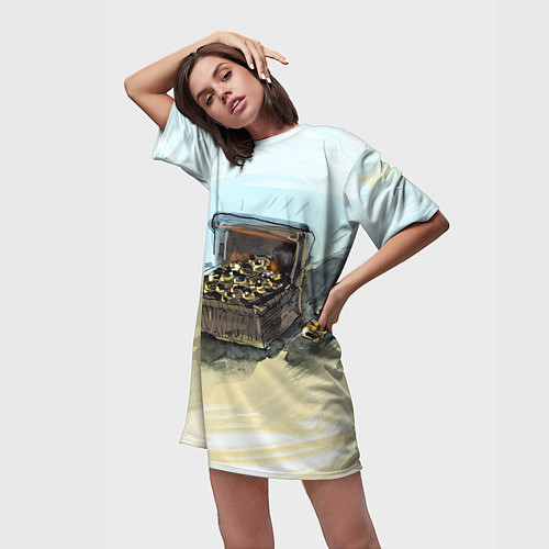 Женская длинная футболка Сундук с сокровищами / 3D-принт – фото 3