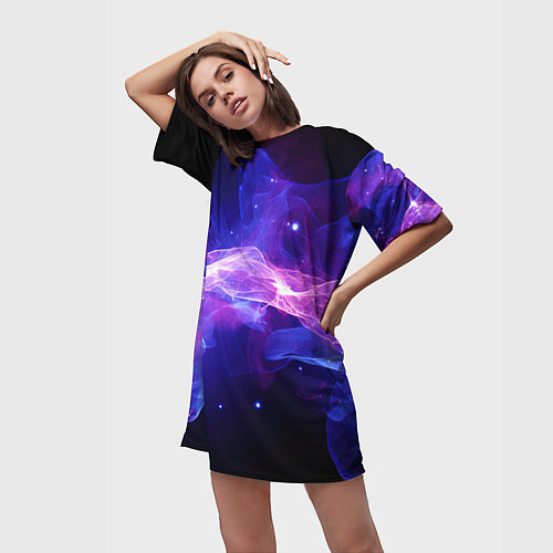 Женская длинная футболка Фиолетовый туман в движении / 3D-принт – фото 3
