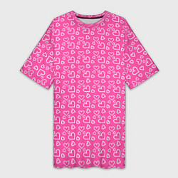 Женская длинная футболка Паттерн маленький сердечки розовый