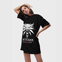 Футболка женская длинная The Witcher белое лого гейм, цвет: 3D-принт — фото 2
