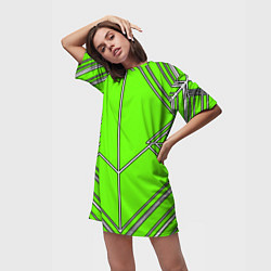 Футболка женская длинная Белые полосы на зелёном фоне, цвет: 3D-принт — фото 2