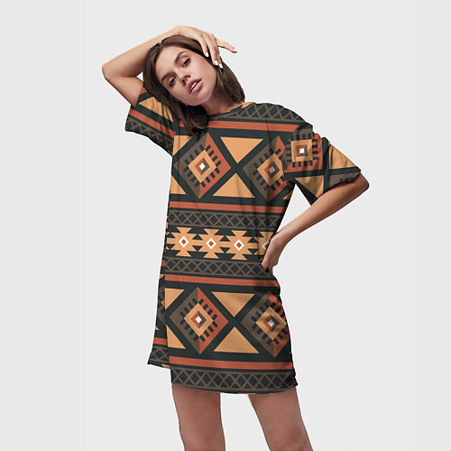 Женская длинная футболка Этническая геометрия с ромбами - паттерн / 3D-принт – фото 3