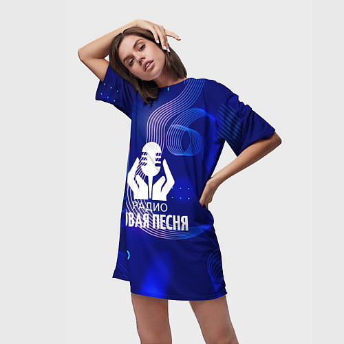 Женская длинная футболка Радио Новая Песня без молнии / 3D-принт – фото 3