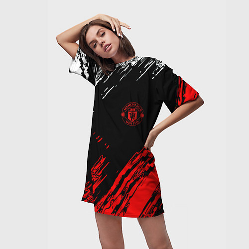 Женская длинная футболка ФК Манчестер Юнайтед спортивные краски / 3D-принт – фото 3