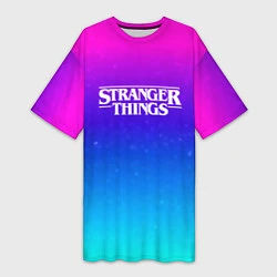 Футболка женская длинная Stranger Things gradient colors, цвет: 3D-принт
