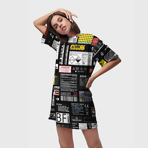 Женская длинная футболка Инженерные шильдики / 3D-принт – фото 3