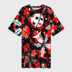 Женская длинная футболка Рождественские паттерны орнамент