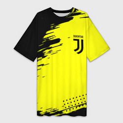 Футболка женская длинная Juventus спортивные краски, цвет: 3D-принт