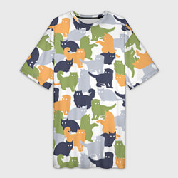 Футболка женская длинная Пушистые кошки, цвет: 3D-принт