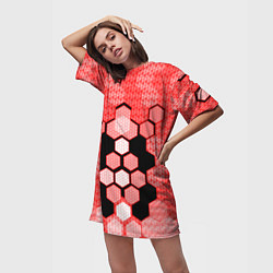 Футболка женская длинная Красная кибер броня hexagons, цвет: 3D-принт — фото 2