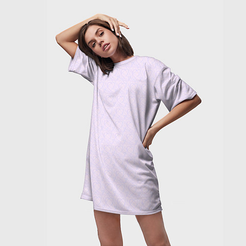 Женская длинная футболка Бледный паттерн контуров сердец / 3D-принт – фото 3