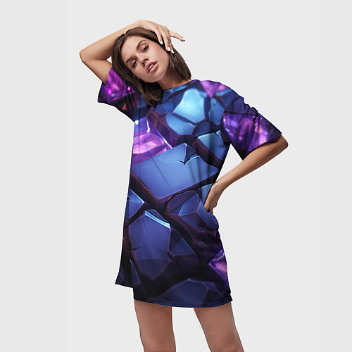 Женская длинная футболка Фиолетовые неоновые плиты / 3D-принт – фото 3