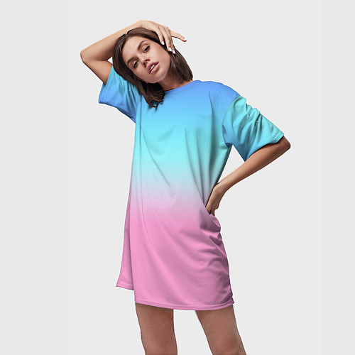 Женская длинная футболка Синий и голубо-розовый градиент / 3D-принт – фото 3