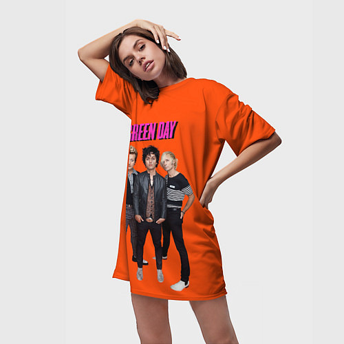 Женская длинная футболка Green Day trio / 3D-принт – фото 3