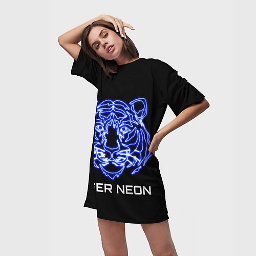 Женская длинная футболка Tiger neon art / 3D-принт – фото 3