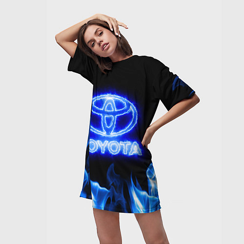 Женская длинная футболка Toyota neon fire / 3D-принт – фото 3