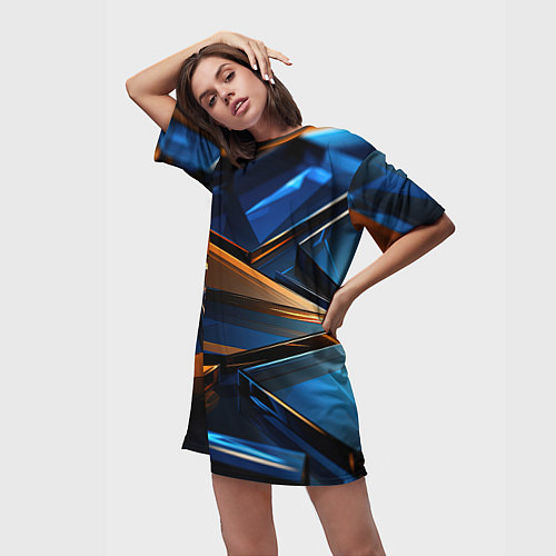 Женская длинная футболка Синии стеклянные осколки / 3D-принт – фото 3