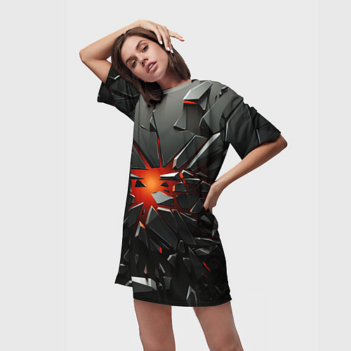 Женская длинная футболка Взрыв и черные камни / 3D-принт – фото 3