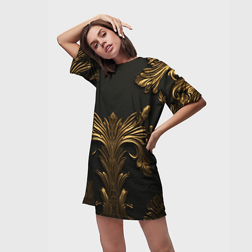 Женская длинная футболка Темные золотые узоры / 3D-принт – фото 3