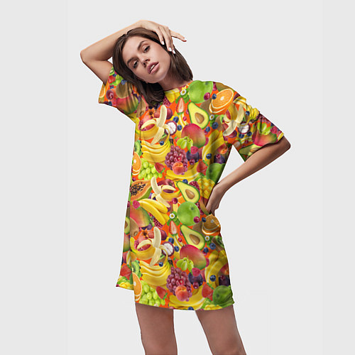 Женская длинная футболка Экзотические фрукты и ягоды / 3D-принт – фото 3