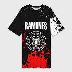 Футболка женская длинная Ramones краски метал группа, цвет: 3D-принт