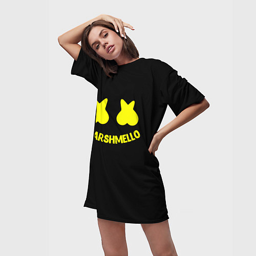 Женская длинная футболка Christopher Comstock yellow logo / 3D-принт – фото 3