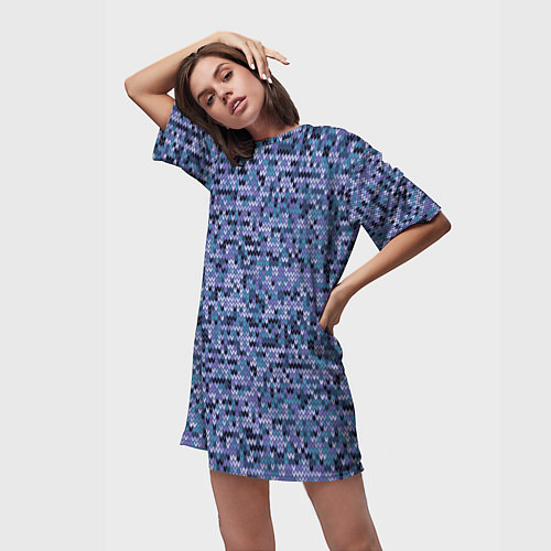 Женская длинная футболка Синий узор вязанного трикотажного полотна / 3D-принт – фото 3