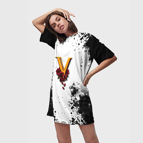 Женская длинная футболка Cyberpunk 2077 группировка Валентинос / 3D-принт – фото 3