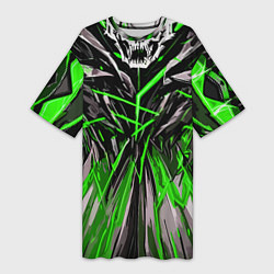 Футболка женская длинная Череп и зелёные полосы, цвет: 3D-принт