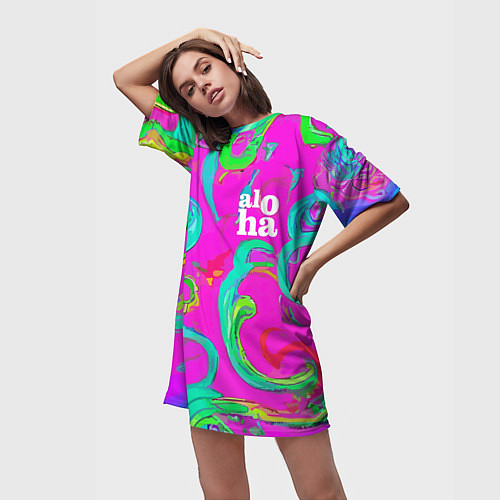 Женская длинная футболка Abstract floral pattern - aloha / 3D-принт – фото 3