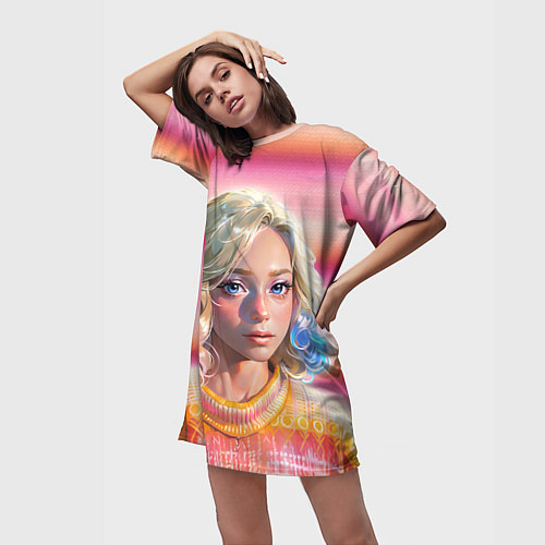 Женская длинная футболка Энид Синклер - арт и текстура розового свитера / 3D-принт – фото 3