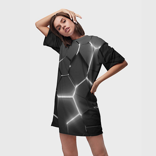 Женская длинная футболка Чёрные плиты разломы броня / 3D-принт – фото 3